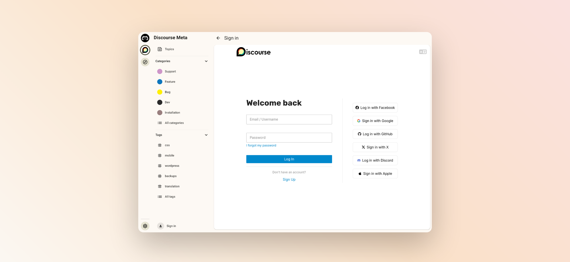 DisCorkie application on the login screen