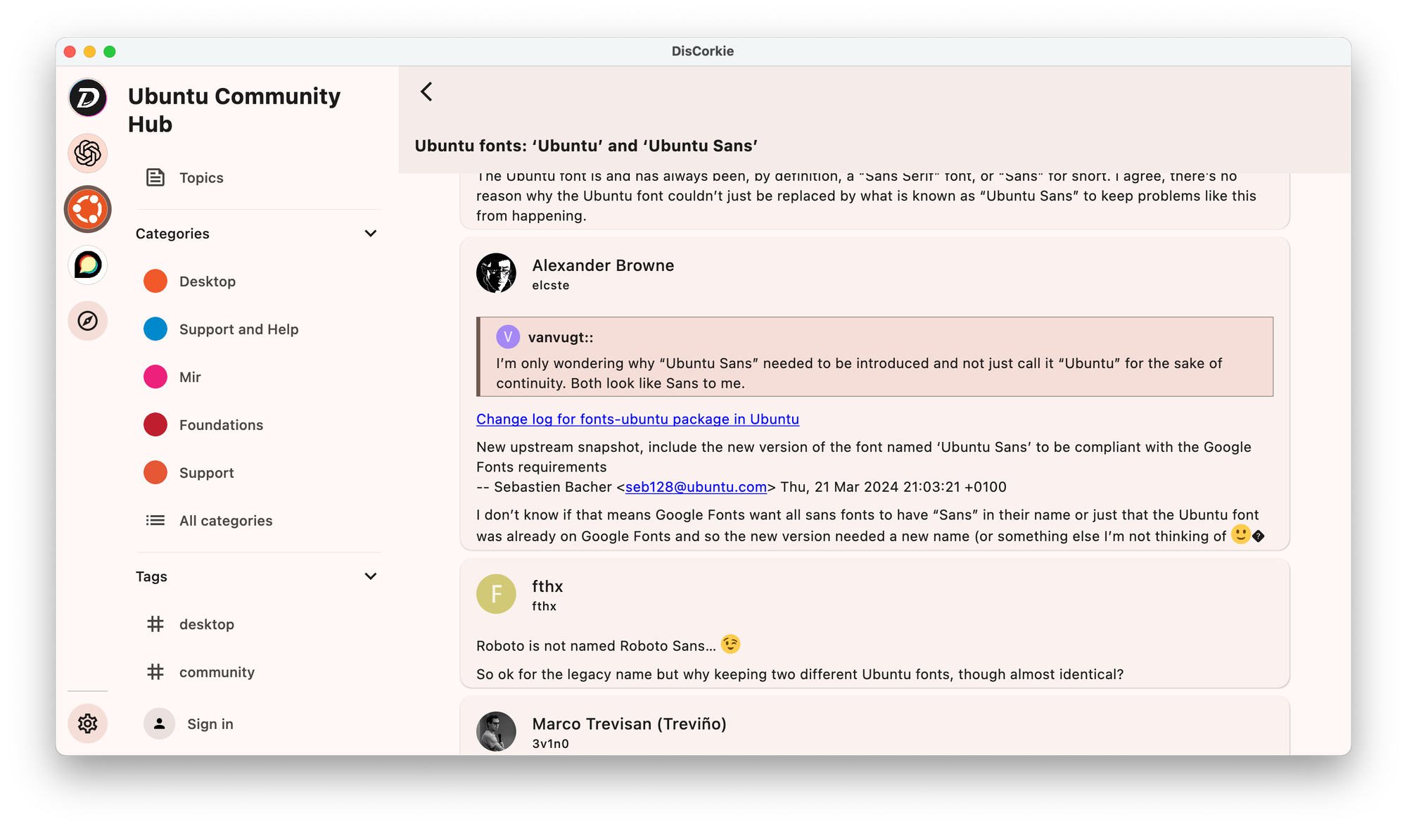 A topic screen where is possible to see a quote reply